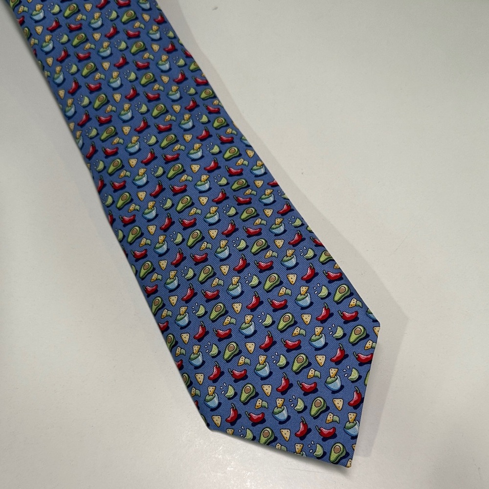 Blue Novelty Avocado & Pepper Pattern Men's Tie